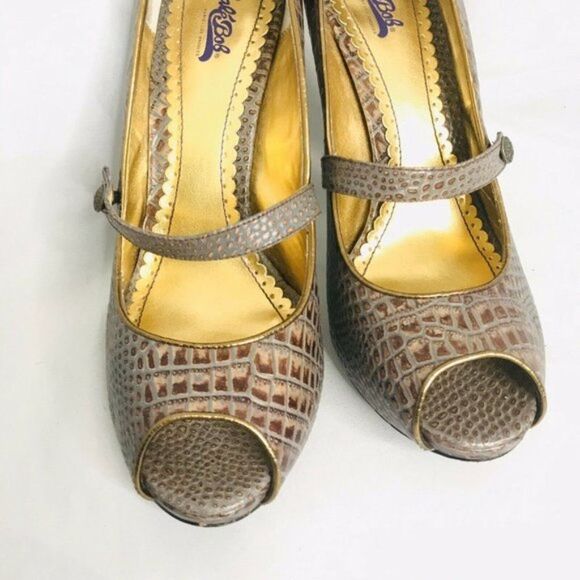 Hale Bob Platform Shoes Open Toe Platform Reptile Heels - Picture 4 of 7